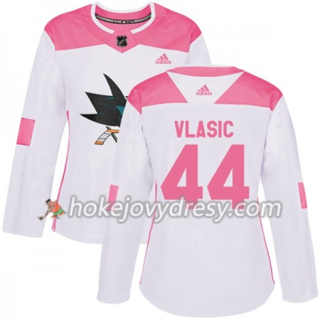 Dámské Hokejový Dres San Jose Sharks Marc-Edouard Vlasic 44 Bílá 2017-2018 Adidas Růžová Fashion Authentic